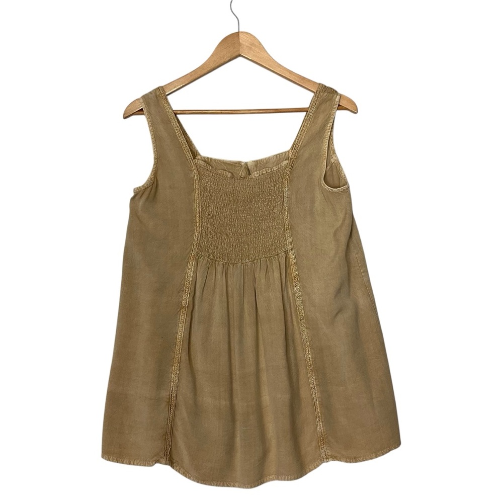 VINTAGE sz Large Sleeveless Blouse Tone on Tone Square Neckline FairyCore Tan - Picture 2 of 6